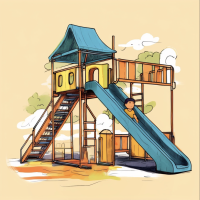 illustration of a kid going down a slide on a playground